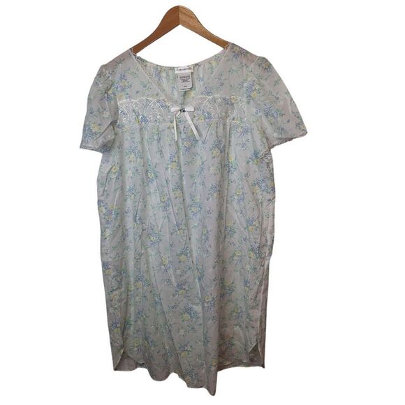 Sears Fundamentals Night Gown Lace Lingerie Blue Floral Size XL‎ Embroidered VTG - Picture 1 of 13